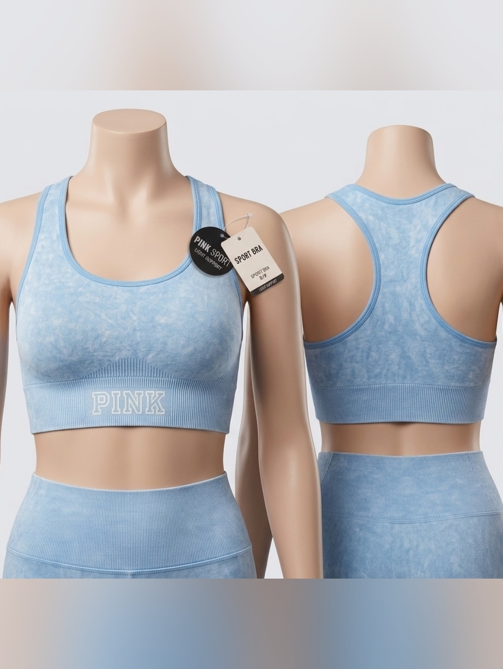 PINK Victoria's Secret Light Blue Tie-Dye Seamless Racerback Sports Bra
